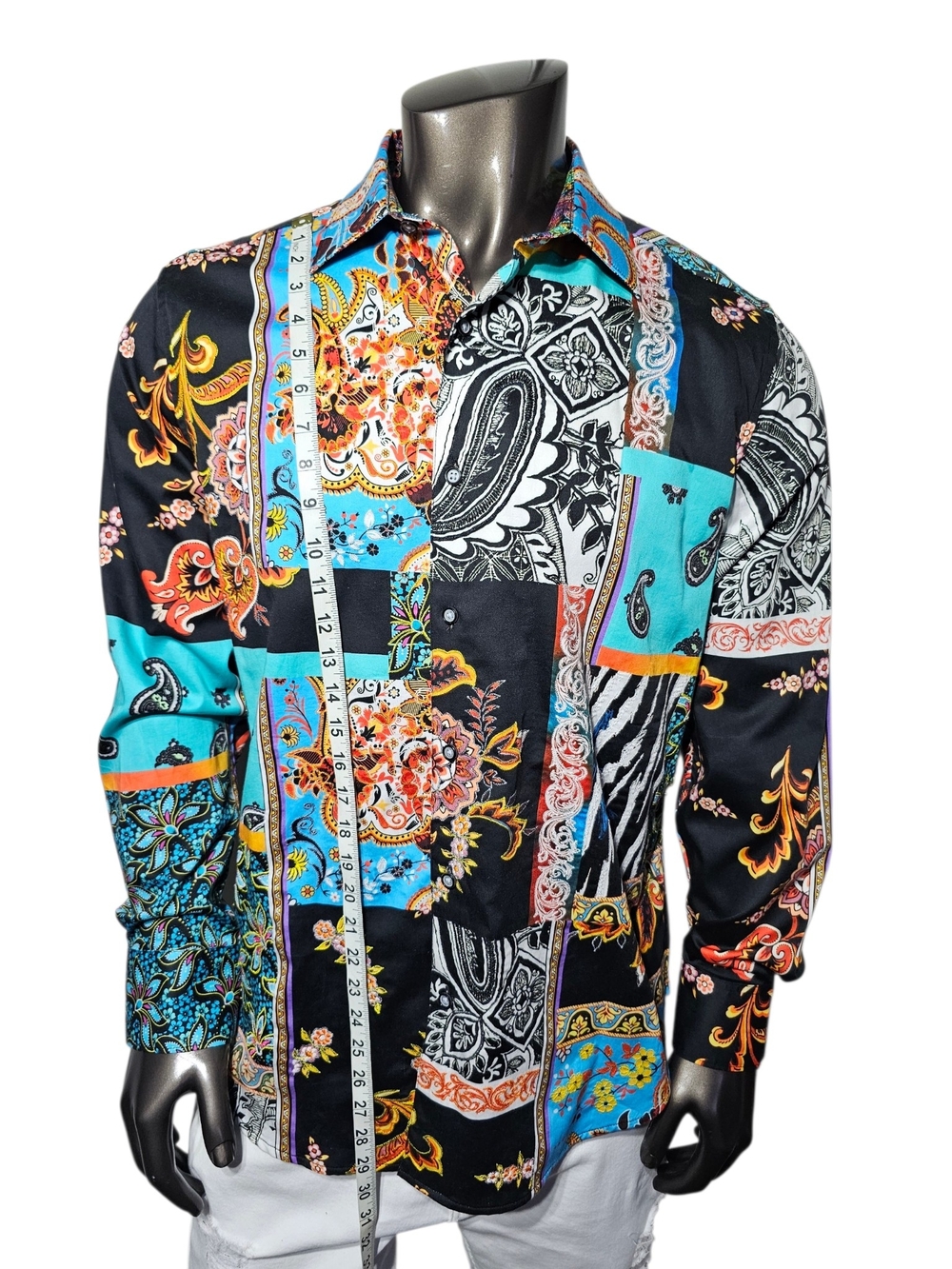Robert Graham Black & Turquoise Patchwork Print Button-Down Shirt - Picture 5 of 6